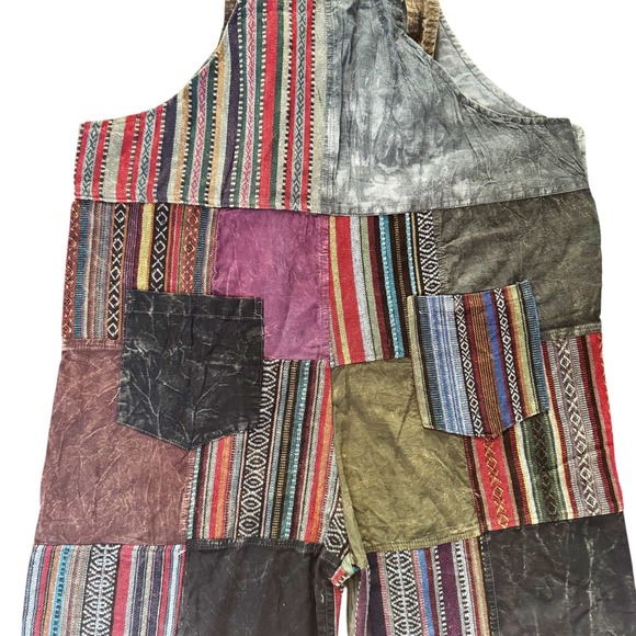 Jayli Vintage Bohemian Patchwork Wide Leg Overalls Boho Festival Hippie NWT New - Picture 11 of 15